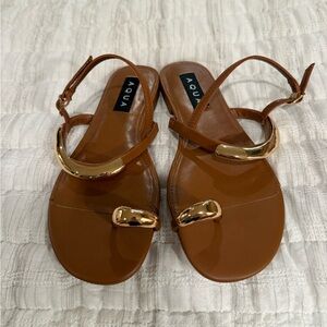 Aqua Women's Brown Sandals with Gold Details